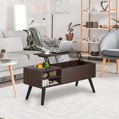 Lift Top Coffee Table with Hidden Compartment - Modern Living Room Dining Table with Rising Tabletop Lifttop Desk for Apartment