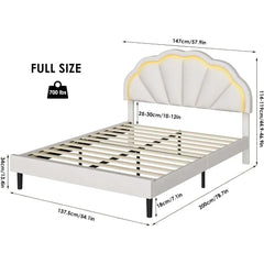 Bed Frame with Adjustable Elegant Flower Headboard, Wooden Slatted Support, Full Size Platform Bed Frame