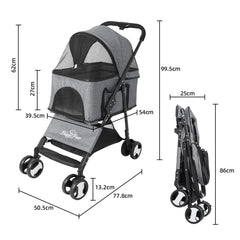 Large Pet Stroller Pram Dog Carrier Trailer Stroller Travel Walk Carrier with Detachable Carrier Cart  Load 30kg