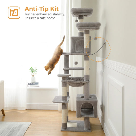 184cm Large Cat Tree and Tower for Indoor Cats With Sisal-Covered Scratching Posts Spacious Hammock Padded Perches and Condos