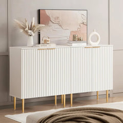 Fluted White Storage Cabinet Set of 2, Wood Sideboard Buffet Cabinet with Spray-painted Finish, Console Table