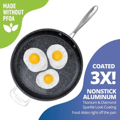 14 Inch Frying Pan with Lid, Large Non Stick Skillet for Cooking, Nonstick, Ultra Durable Mineral and Diamond Coating