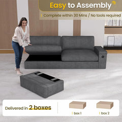 Modern Sofas Couches for Living Room, Comfy Couch with Extra Deep Seats, Oversized Loveseat Sofa with Storage and 2 USB C