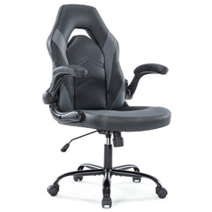 JHK Ergonomic Office Computer Gaming Desk Chair Adjustable Swivel Task PU Leather Racing Chair with Flip-up Armrest For Office