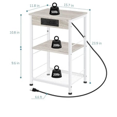 Bedside table with charging station, 3-story side table with USB port and socket, side table with living room with storage rack