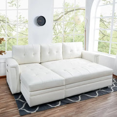 Sofa Beds, with USB Ports-L-Shaped Couch Convertible Pull-Out Bed,Timeless Design,Sturdy Construction, Air Leather Sofas