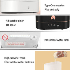 Essential Oil Diffuser - Aromatherapy Cool Mist Humidifier for Bedroom Simulated Flame Night Light  Diffuser Auto Shut Off  Time