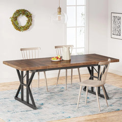 Farmhouse Dining Table for 6 People, 70.8-Inch Rectangular Wood Dining Table, Rustic Kitchen Table with Heavy Duty Me