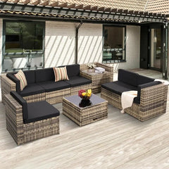 8PCS Outdoor Wicker Rattan Patio Furniture Sectional Set with Hidden Storage 7 Sofa Sections Oversized Cushions