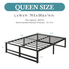 HOOMIC Metal Bed Frame, Stable Mattress Foundation, Reinforced Structure, Headboard Compatible, No Box Spring Needed Alleiwe