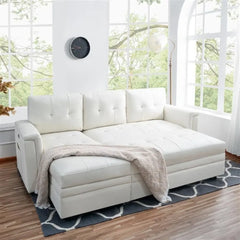 Sofa Beds, with USB Ports-L-Shaped Couch Convertible Pull-Out Bed,Timeless Design,Sturdy Construction, Air Leather Sofas