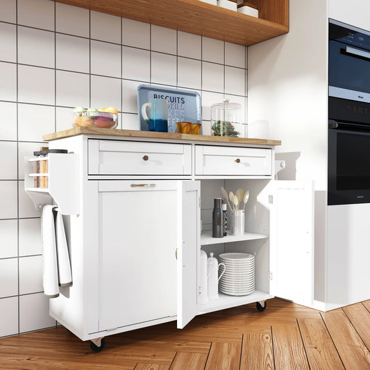 Kitchen Island with Storage, Island Table on Wheels with Drop Leaf Spice Rack Drawer Towel Rack Rolling Kitchen Island Cart