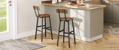 Bar Stools, Set of 2 Round Bar Chairs with Footrest, 24.4 Inch Kitchen Breakfast Stools, Industrial Bar Stools Easy Assembly