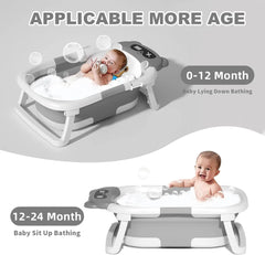 Baby Bathtub Real-Time Temperature Display Bathroom Basket Tub Non-Slip Foldable Folding Bathtub with Cushion Support for Shower