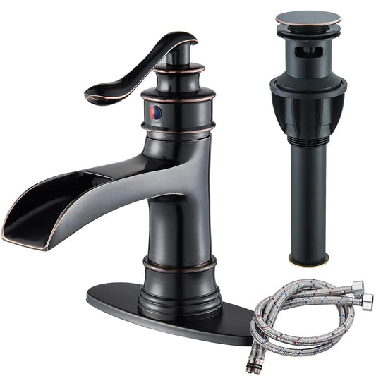 Waterfall Bathroom Faucet Oil Rubbed Bronze Single Handle Lavatory Mixer Tap  Vessel Sink Faucet Farmhouse Vanity  Sink Faucet