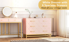 Dresser for Bedroom with 6 Drawer, TV Stand Dressers Chest of Drawers for Hallway Entryway, Pink