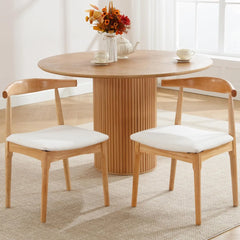 Dining Set of 2 Mid Century Dining Room  Modern Kitchen  with Linen Seat and Curved Back Wishbone Chairs