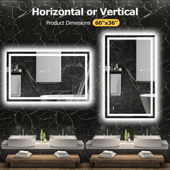 LED Bathroom Mirror with Lights Wall Vanity LED Mirror Stepless Dimmable, Double Front and Backlight, Memory Smart Mirror