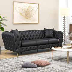 Modern Sofa Sets with Metal Legs, Button Tufted Back, PU Upholstered Couches Sets