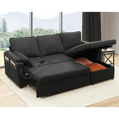 DURASPACE Sofa Bed Pull Out Couch Sleeper with Storage Chaise, with USB Charging Ports, Cup Holder