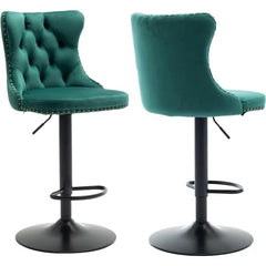 Bar Stools Set of 2,Adjustable Barstools with Back Velvet Tufted Counter Stool Modern Upholstered Bar Chairs with Nailhead