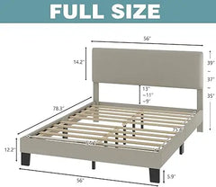 Bed Frame, with Headboard, Linen Upholstered Bed Frame with Wood Slats Support, Heavy Duty Feet, Easy Assembly, Queen Bed Frame