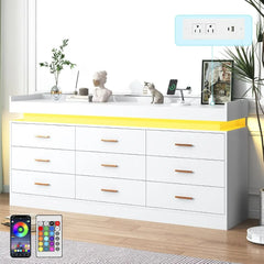 Dresser with Charging Station , Modern Chest of Drawers with Power Outlet, Organizer Cabinet for Bedroom, Living Room