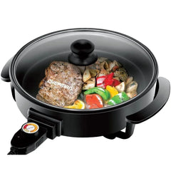 Electric Skillet 12 Inch Frying Pan with Non-Stick Coating, Temperature Control, Tempered Glass Lid, Cool-Touch Handles and Knob