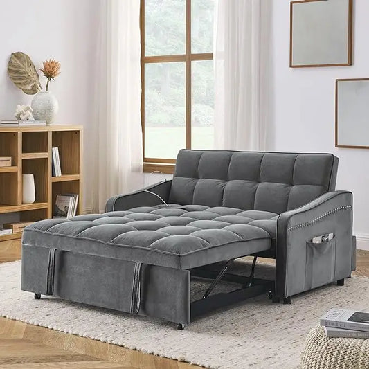 Modern Convertible Sleeper Sofa Bed, Seat Lounge Sofa w/Reclining Backrest,Toss Pillows,Sofa Couch Pullout Bed for Living Room