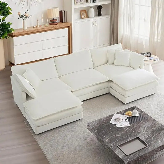 Modular Sectional Sofa, 111.5 Inch U Shaped Couch Set for Living Room,3-Seater Comfy Cloud Couches with Movable Ottoman,Chenille