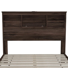 4-Pieces Bedroom Sets Queen Size Vintage Wooden Bed Frame with 2 Nightstands and 1 Dresser,Dark Walnut.