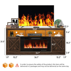 Farmhouse Fireplace TV Stand for 75/80 Inch TV, Entertainment Center Suit for 36”Electric Fireplace, 70” LED Media Console