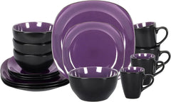 Stoneware Square 16pc Dinnerware Set, Inside Shiny Purple and Outside Matte