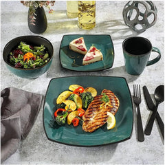 Square Reactive Glaze Stoneware Dinnerware Set, Service for 4 (16pc), Eclipse