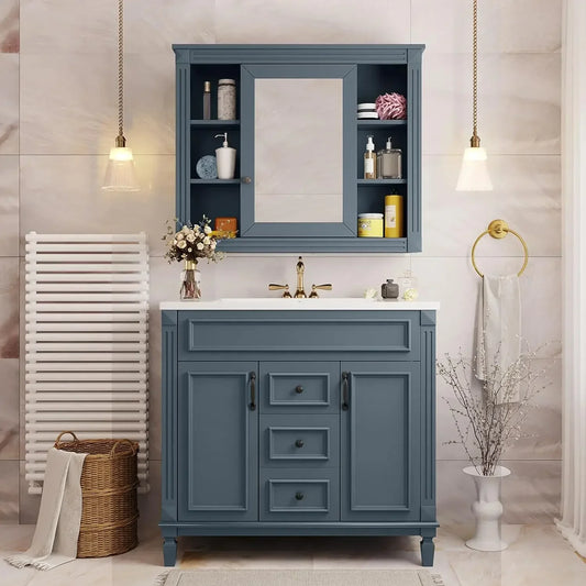 36” Bathroom Vanity with Sink, Bathroom Sink Vanity Cabinet Set with 36” Countertop & Integrated Sink, 2 Doors & 2 Drawers