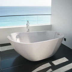 Glossy Acrylic Freestanding Soaking Bathtub with Chrome Overflow and Drain