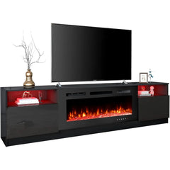 80'' Fireplace TV Stand with 40'' Electric Fireplace, Entertainment Center with 16 Color Led Lights and 12 Flame Fireplace