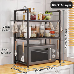 Durable Microwave Stand Shelf - Heavy Duty Countertop Rack for Oven, Spice & Dish Storage with Hooks, Plastic Utility Organizer