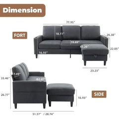 L-shaped 3-seater Convertible Combination Sofa with Storage Lounge Chair and Cup Holder, Living Room Furniture Set