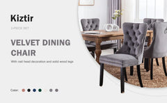 Velvet Dining Chairs , Upholstered Dining Room Chairs with Ring Pull Trim and Button Back, Luxury Tufted Dining