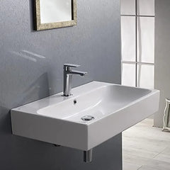 Rectangular White Ceramic Bathroom Sink Wall Mounted/Vessel Overflow 1 Hole Modern Design 30x18.9x5.1 080000-U