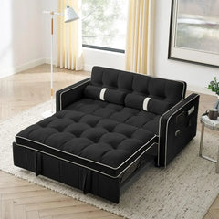 3 in 1 Sleeper Sofa Couch Bed w/Pullout Bed Adjustable Backrest,Cylinder Pillows Tufted Velvet Convertible Loveseat Futon Sofa