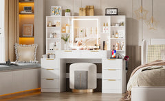 Large Makeup Vanity Desk with Lighted Mirror & Power Outlet,Vanity Desk Dresser Table with 3 Lighting Modes Brightness