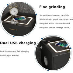 Smart LED Nightstand with 2 Drawers, End Table with Charging Station Wireless and Storage, Bluetooth Speaker Side Table