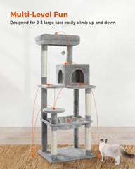 Cat Tree for Indoor Cats 5-Level Cat Tower for Large Cats with Large Hammock Sisal Covered Scratching Posts Cozy Condo Top Perch