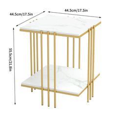 Decorative Art Coffee Table Large Double Layer Marble Top Sofa Side End Table Storage Gold Pole Legs