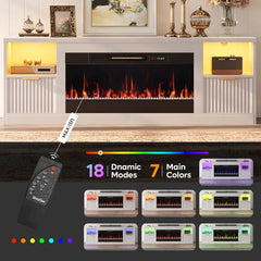 70” Fireplace TV Stand for TVs Up to 80", LED Entertainment Center with 36" Electric Fireplace, Modern Fluted Media Cons