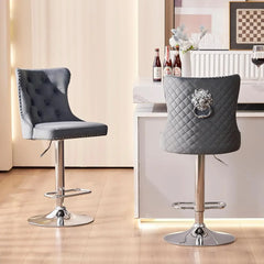 Bar Stools Set of 2 Velvet Swivel Kitchen Counter Chairs with Tufted High Back Modern Upholstered Gold Barstools with Lion