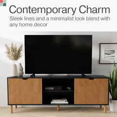 Contemporary Fluted TV Stand - Media Console - 70 Inch Entertainment Center with Storage - Console Table for Living Room and Bed