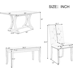 Design a classic and traditional style 6-piece cutlery set, including a dining table, 4 cushioned chairs, and benches